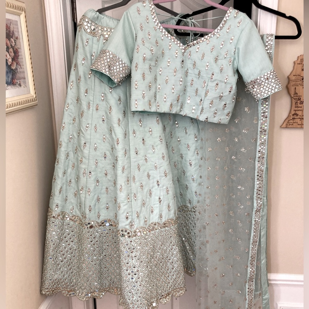 Mint Green Lehenga with Mirror Work
